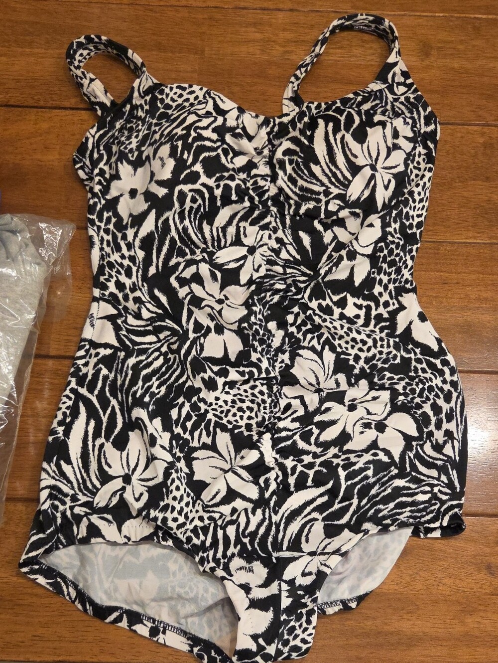 Maxine of Hollywood Black & White Floral Ruched Tank One-Piece